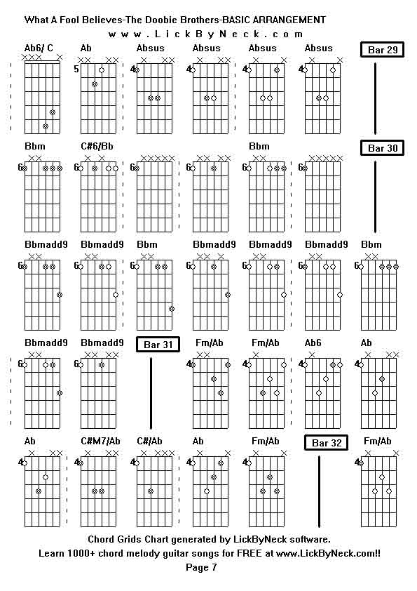 Chord Grids Chart of chord melody fingerstyle guitar song-What A Fool Believes-The Doobie Brothers-BASIC ARRANGEMENT,generated by LickByNeck software.